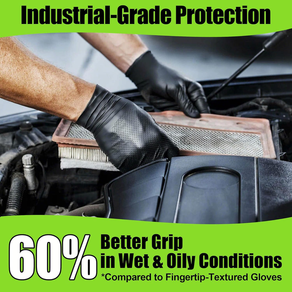 10 Mil Nitrile Gloves Large - Disposable Heavy Duty Rubber Gloves, Raised Diamond Texture Mechanic Gloves, Latex Free Industrial Work Gloves for Garage & Tools, 50 Count
