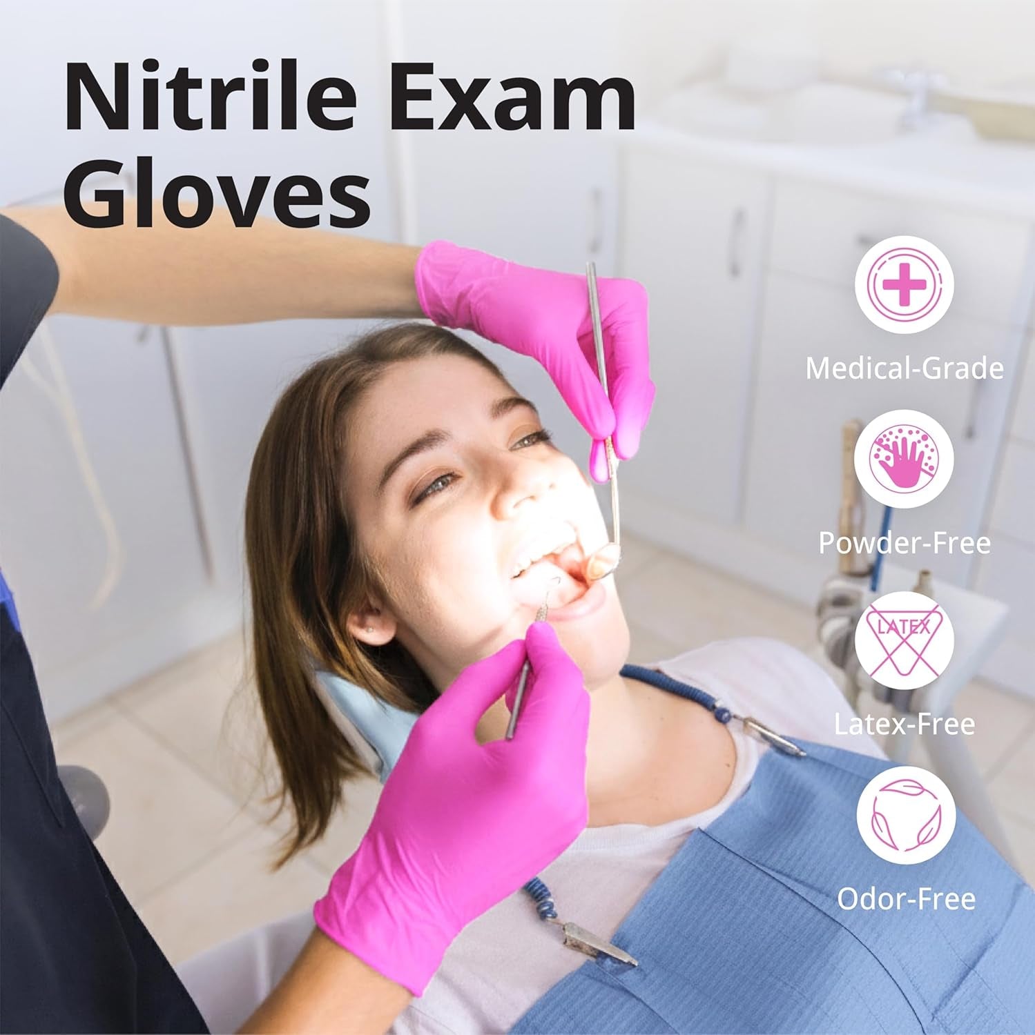 Powder-Free Nitrile Gloves, 3-Mil, Disposable Nitrile Gloves, Latex-Free, Powder-Free - Pink/Fuchsia
