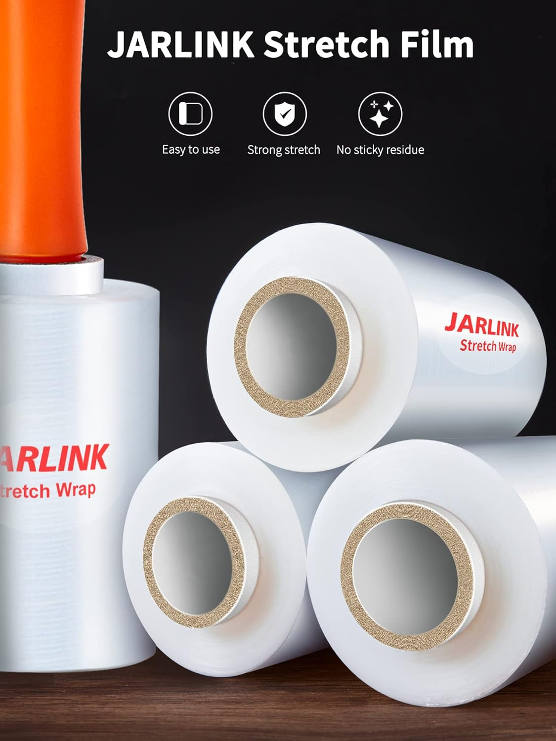 4 Pack Plastic Film Roll with Plastic Handles, 60 Gauge Thick, 5" X 1000Ft Plastic Pallet Film, Industrial Strength Stretch up to 500% Stretch for Moving, Packing, Wrapping, and Shipping