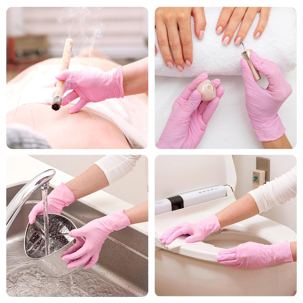 Pink Nitrile Gloves, 3-Mil, Industrial Gloves Disposable Latex Free, for Cleaning & Esthetician, Rubber Powder-Free, 100-Ct Box (Small)
