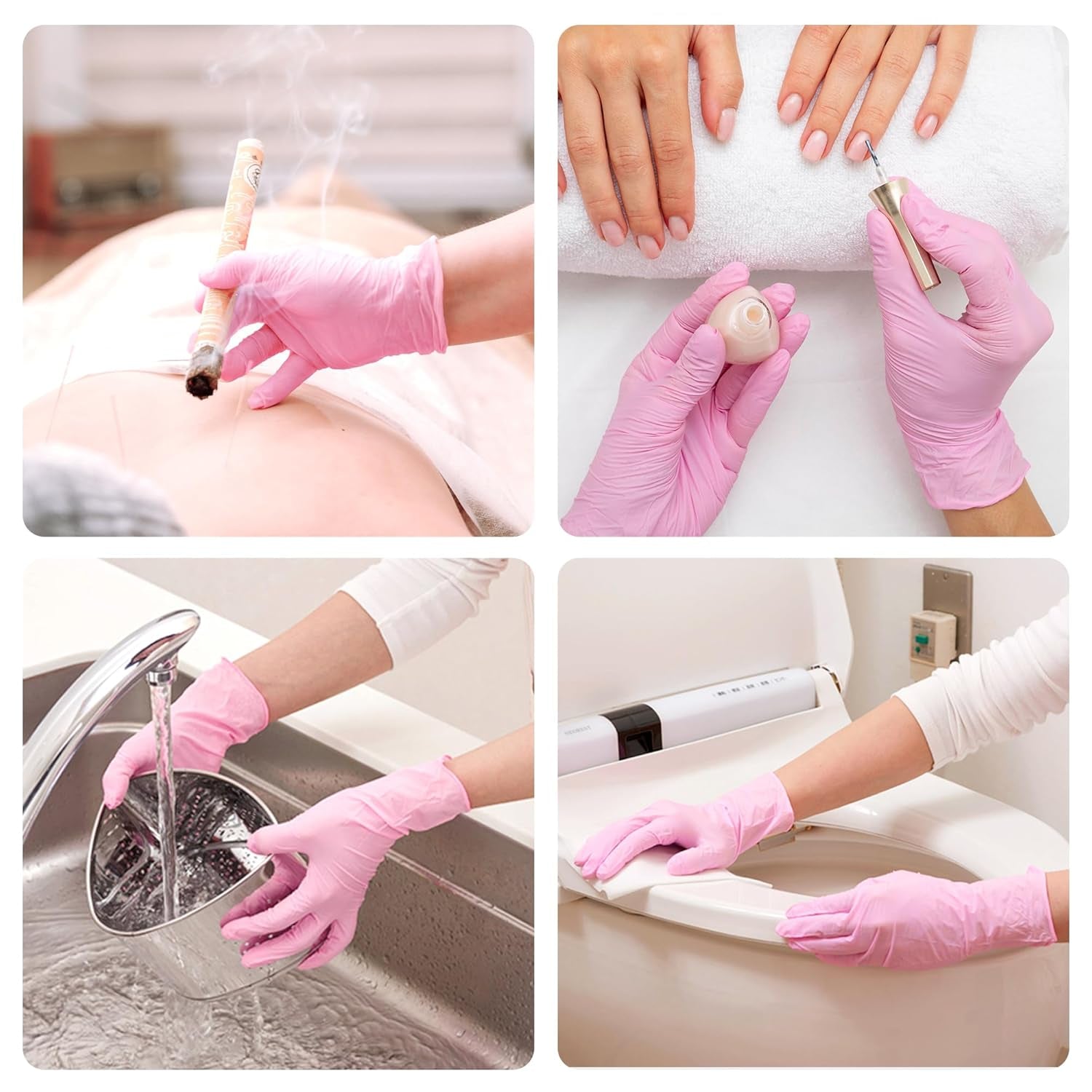 Pink Nitrile Gloves, 3-Mil, Industrial Gloves Disposable Latex Free, for Cleaning & Esthetician, Rubber Powder-Free, 100-Ct Box (Small)