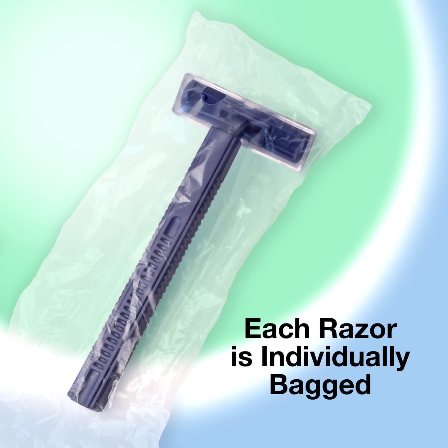 (144 Pack) Individually Wrapped Twin Blade Razors with Clear Safety Cap, Disposable, Bulk Packed, Sold by the Case. Unisex.