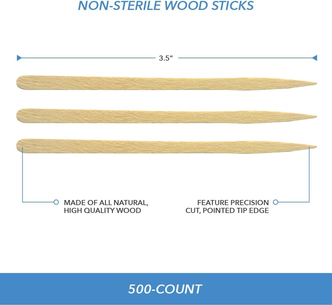 Premium Eye & Lip Wood Applicators, Non-Sterile, for Hair Removal Wax Application and DIY Projects, 3.5” L X .25” W, 500-Count