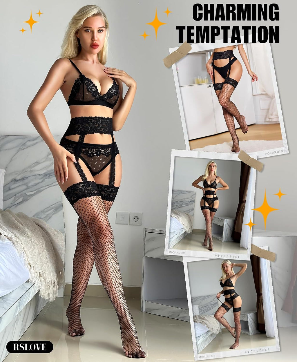Fishnet Stockings for Women - Sexy Thigh High Fishnets High Waist Garter Belt Silicone Suspender Pantyhose