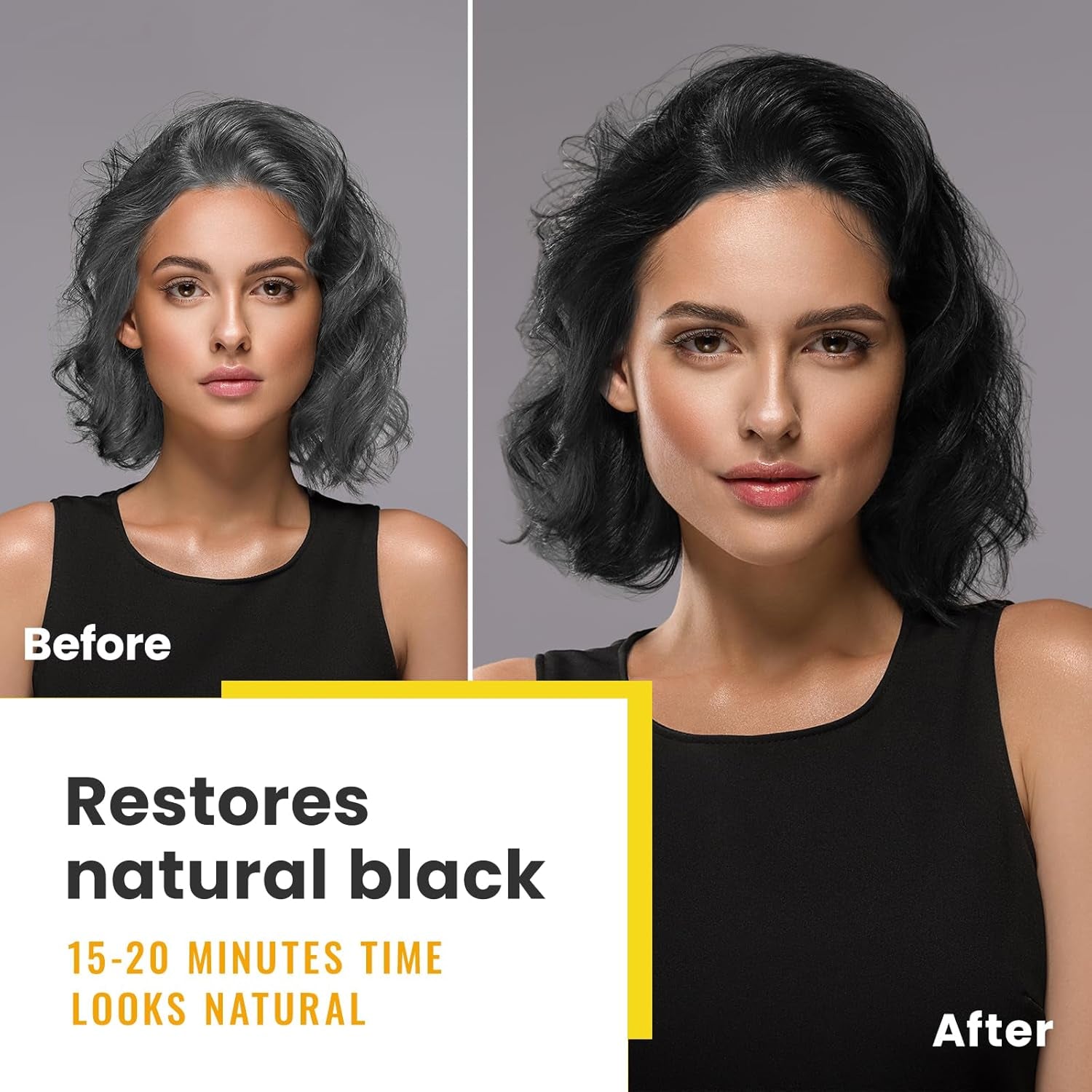 Black Hair Dye Shampoo 3 in 1 for Gray Hair, Hair Color Shampoo for Women Men Grey Hair Coverage, Herbal Ingredients Champu Con Tinte Para Canas 500Ml (Black).