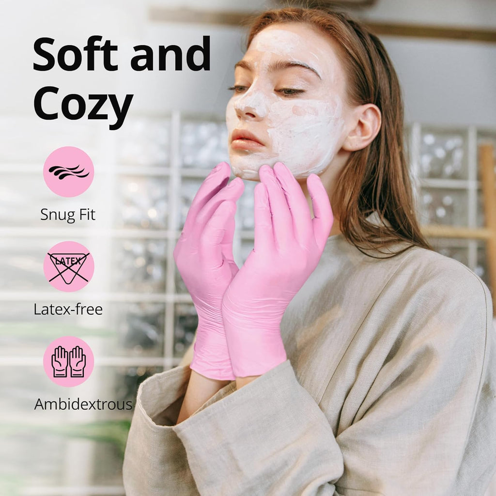 Pink Nitrile Gloves, 3-Mil, Industrial Gloves Disposable Latex Free, for Cleaning & Esthetician, Rubber Powder-Free, 100-Ct Box (Small)