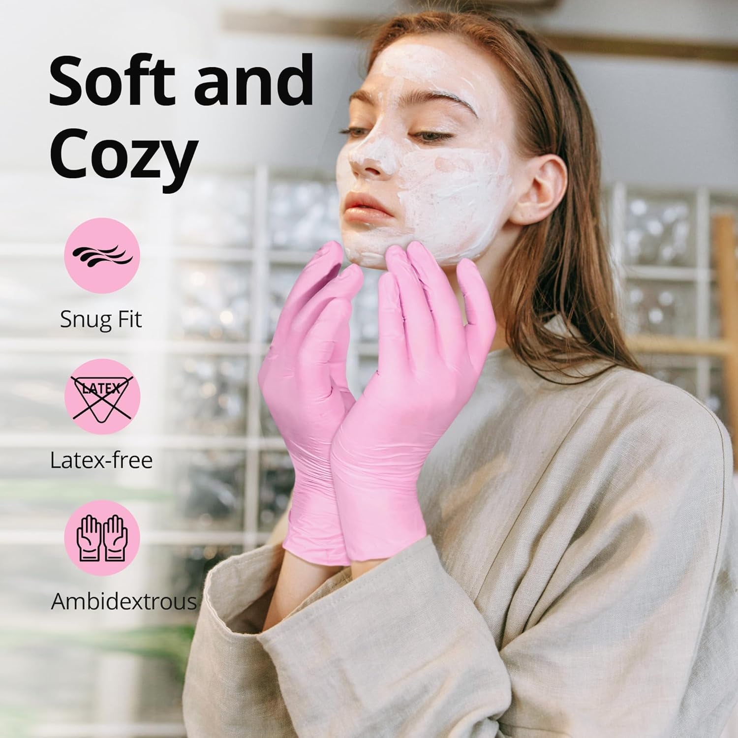 Pink Nitrile Gloves, 3-Mil, Industrial Gloves Disposable Latex Free, for Cleaning & Esthetician, Rubber Powder-Free, 100-Ct Box (Small)
