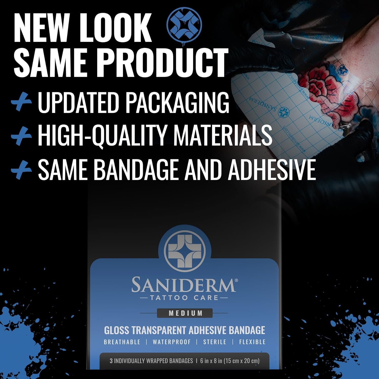 Tattoo Aftercare Bandage 3 Sheets (Medium Pack, 6 in X 8 In) – Convenient, Faster Tattoo Healing and Protection – Sterile, Waterproof, and Latex-Free