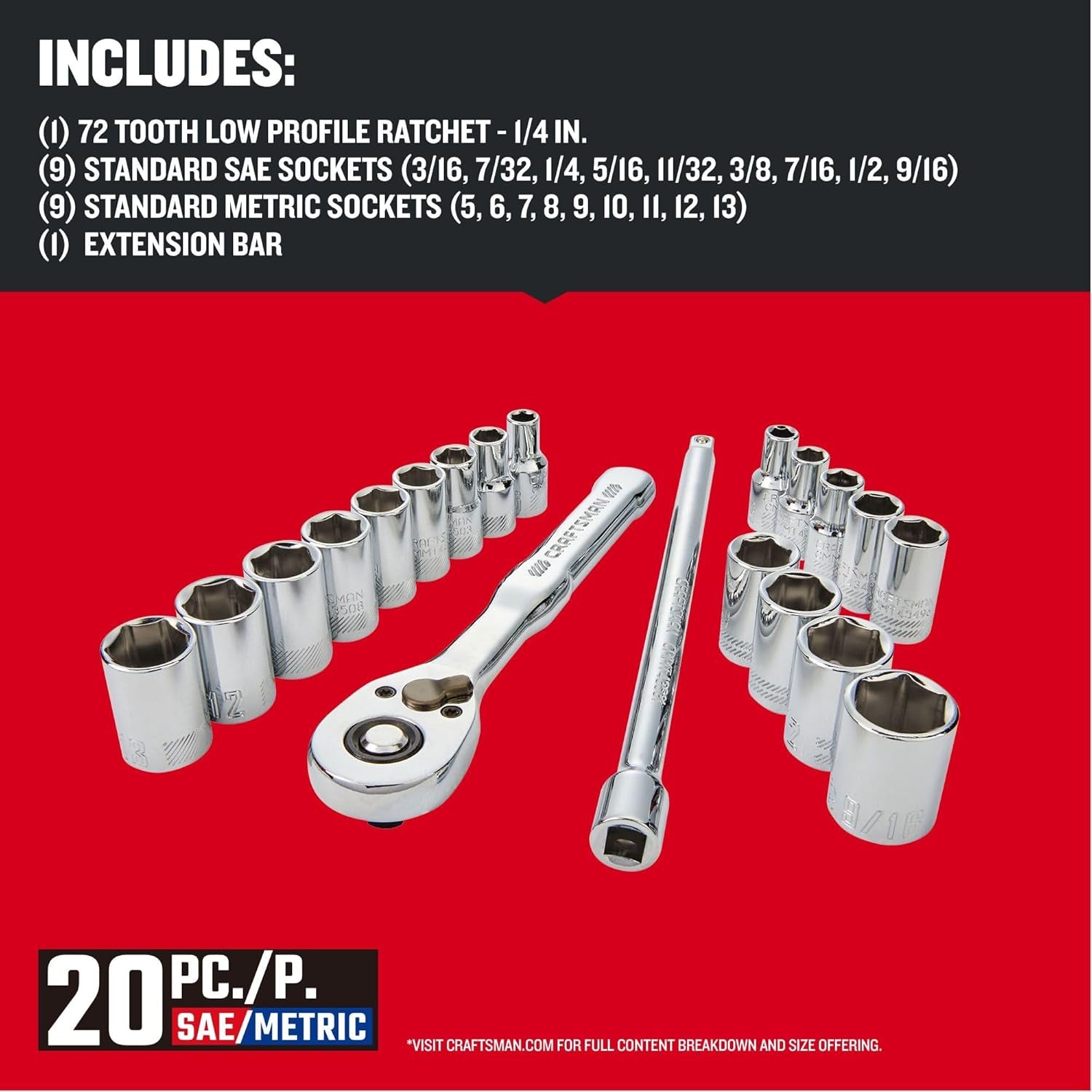 Mechanics Tool Set, 1/4 Inch Drive, 20 Piece (CMMT12108)