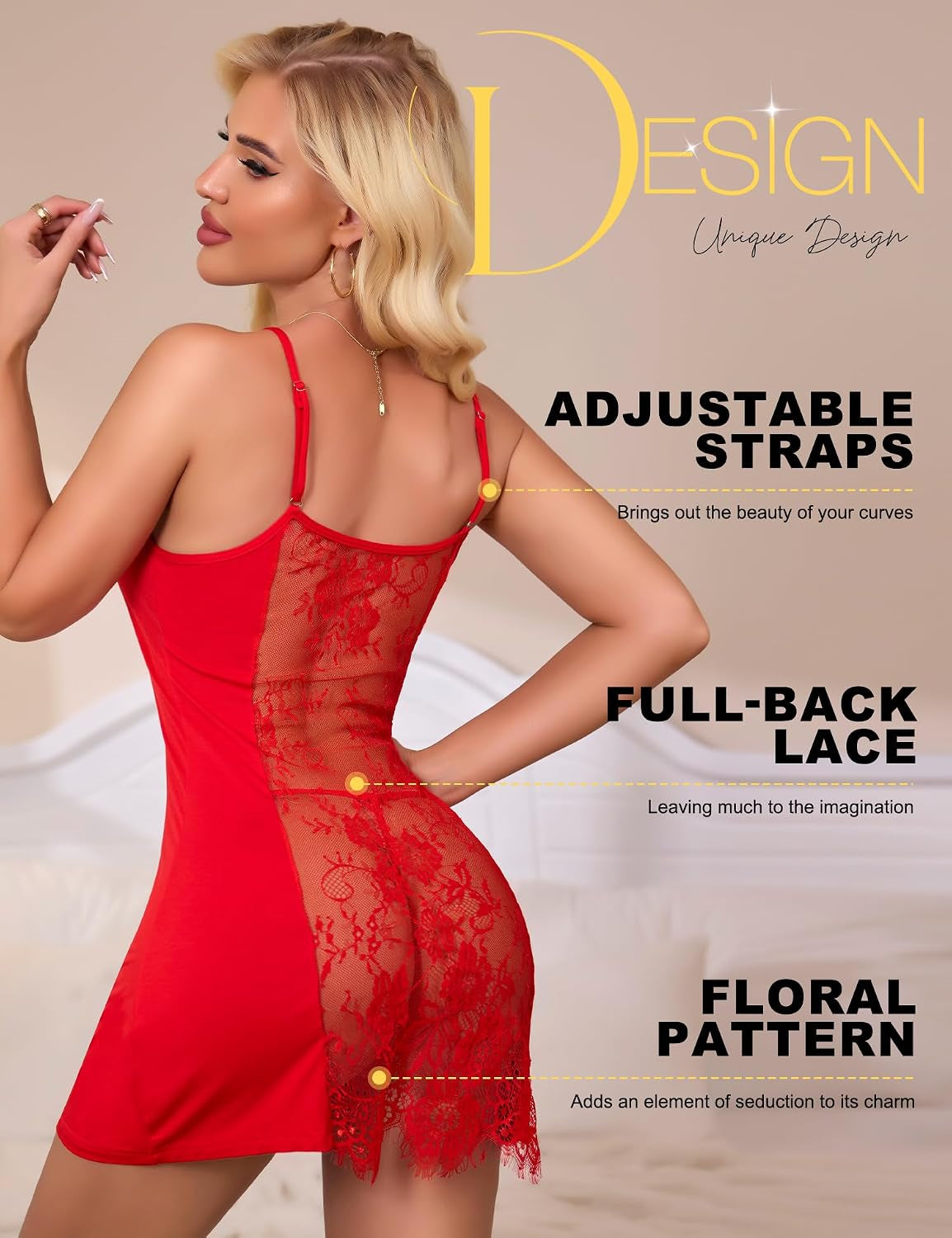 Women'S Lingerie Sexy Nightgowns Lace Babydoll Chemise Strappy Sleepwear Sleep Dress
