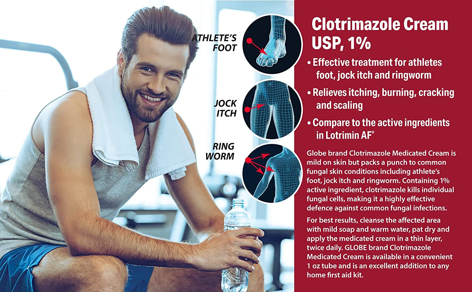 (5 Pack)  Clotrimazole Antifungal Cream 1% (1 Oz) Relieves the Itching, Burning, Cracking and Scaling Associated with Fungal Infections, Compare to the Name Brand Active Ingredient