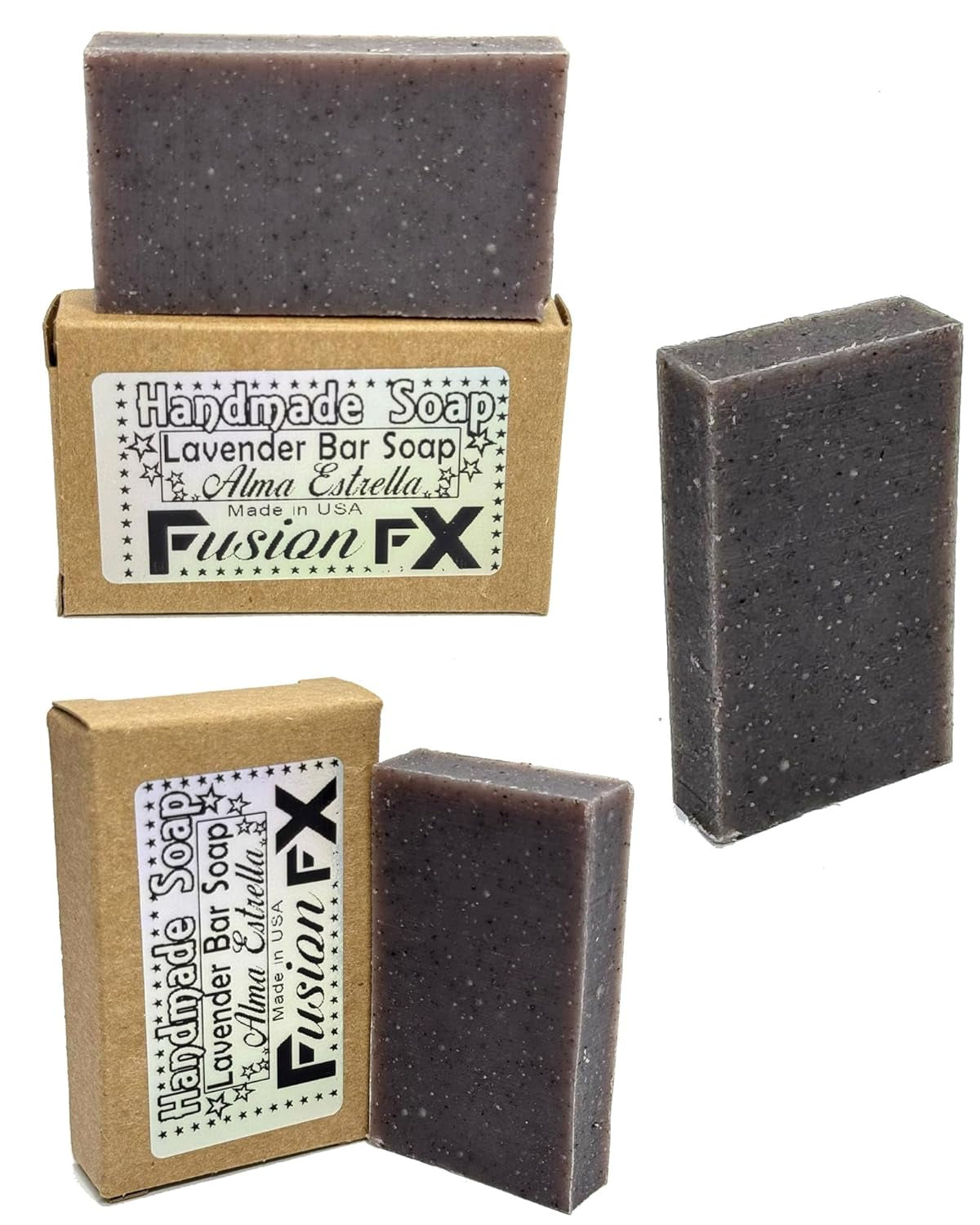 Kit  of 3 Lavender Soaps 1Oz, 1 Fusion Organic Neutral Soap 4Oz, 1 Body Exfoliator, Personal Care, Relaxation, Aromatherapy, Handmade Soap