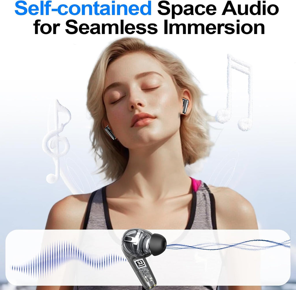 Wireless Ear Buds Bluetooth 5.4 Headphones 60H Playtime Deep Bass Stereo Earbuds with Mic Comfort Lightweight in Ear Earphones for Workout/Running Black