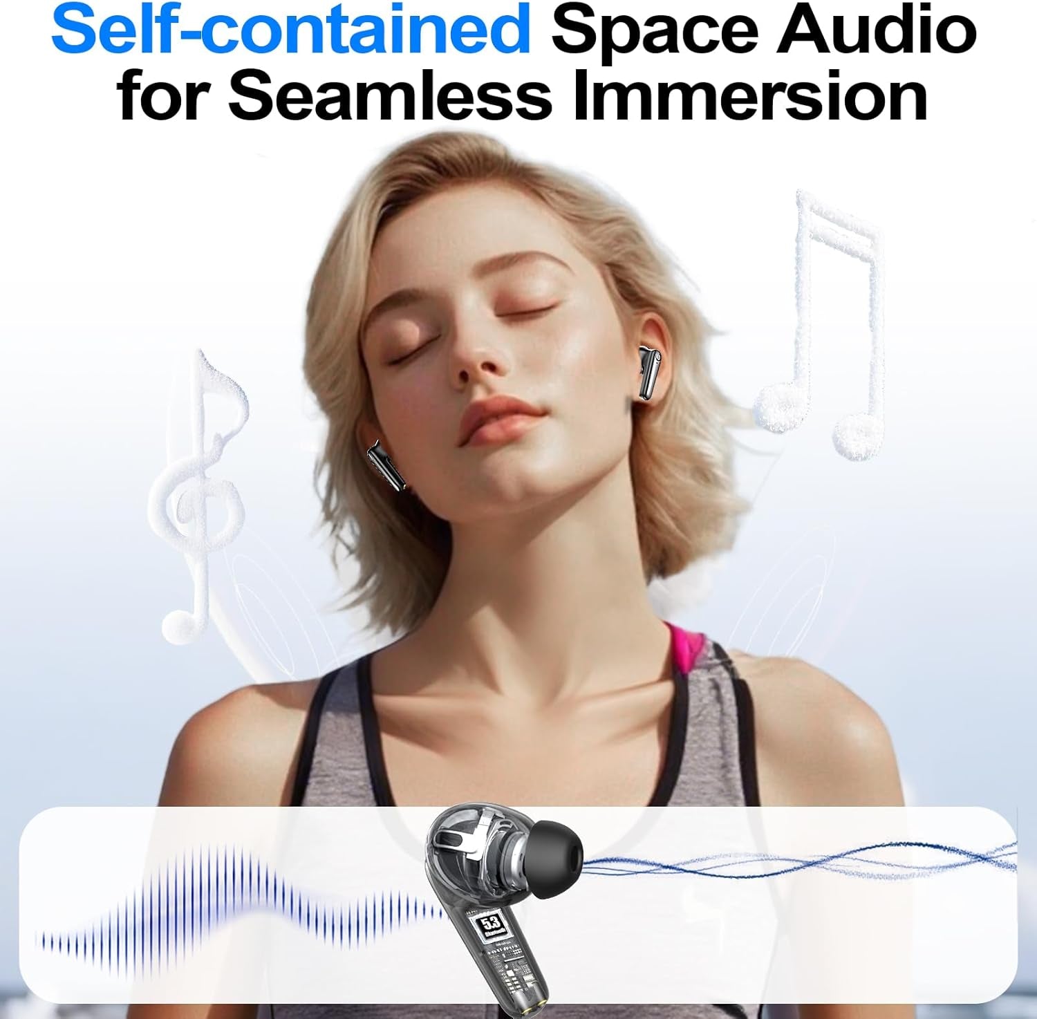 Wireless Ear Buds Bluetooth 5.4 Headphones 60H Playtime Deep Bass Stereo Earbuds with Mic Comfort Lightweight in Ear Earphones for Workout/Running Black