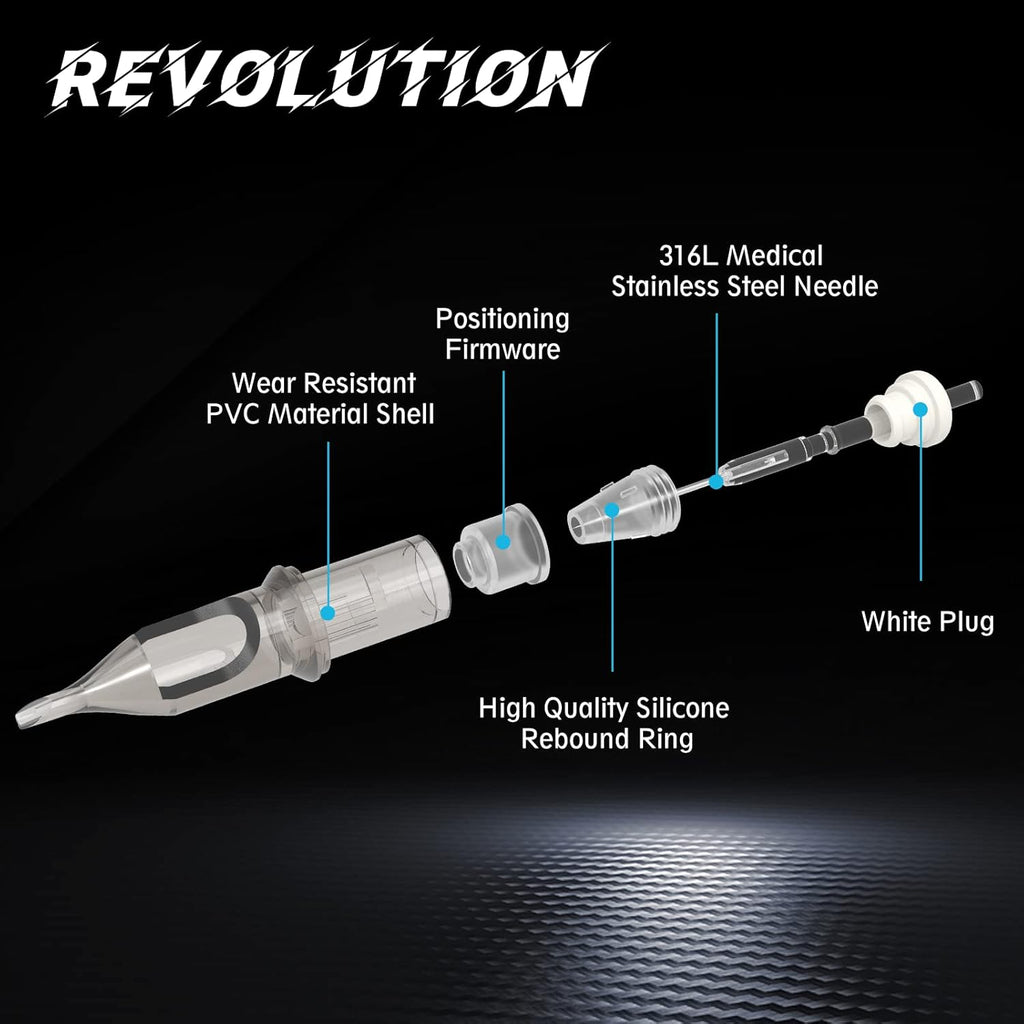 EZ Tattoo Cartridge Needles - 20Pcs #12 (11RL) Standard round Liner Disposable Tattoo Needles Cartridges for Rotary Tattoo Machine Pen Gun - Revolution