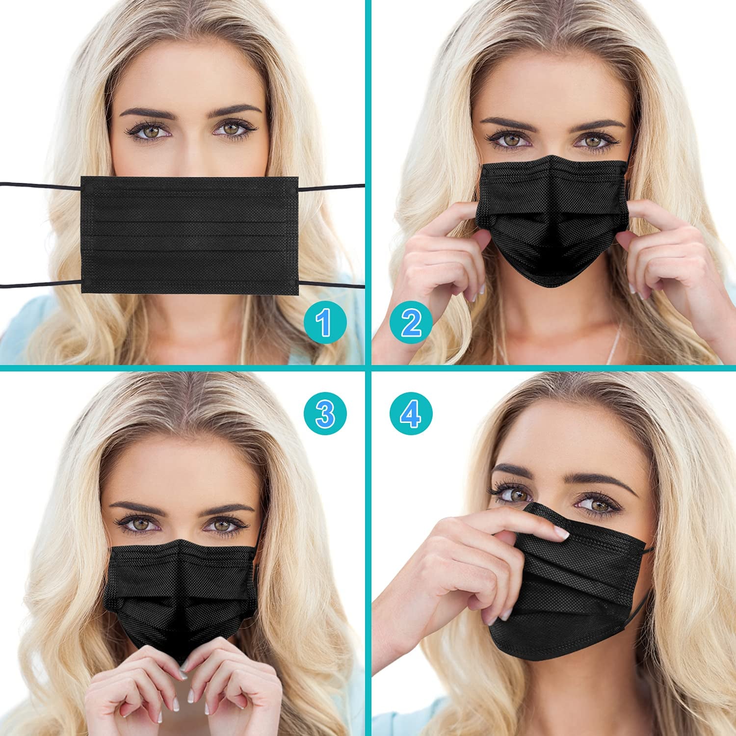 Black Disposable Face Masks, 100 Pack 3 Ply Protection Face Mask, Soft Breathable Disposable Masks for Adults, Male-Female, Teenagers, Daily Use, Outdoors, School and Office