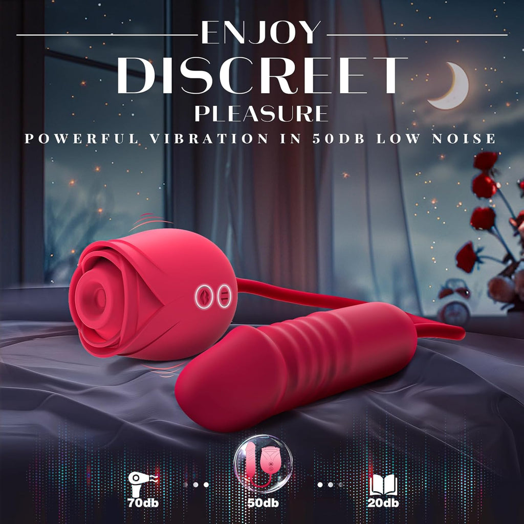 Vibrator Dildo Sex Toys for Women -  Rose Sex Toy with Thrusting G Spot Vibrators & 10 Sucking Modes for Clitoral Nipple Stimulation Anal Dildos Adult Sex Toys Games for Couples Sex Machine