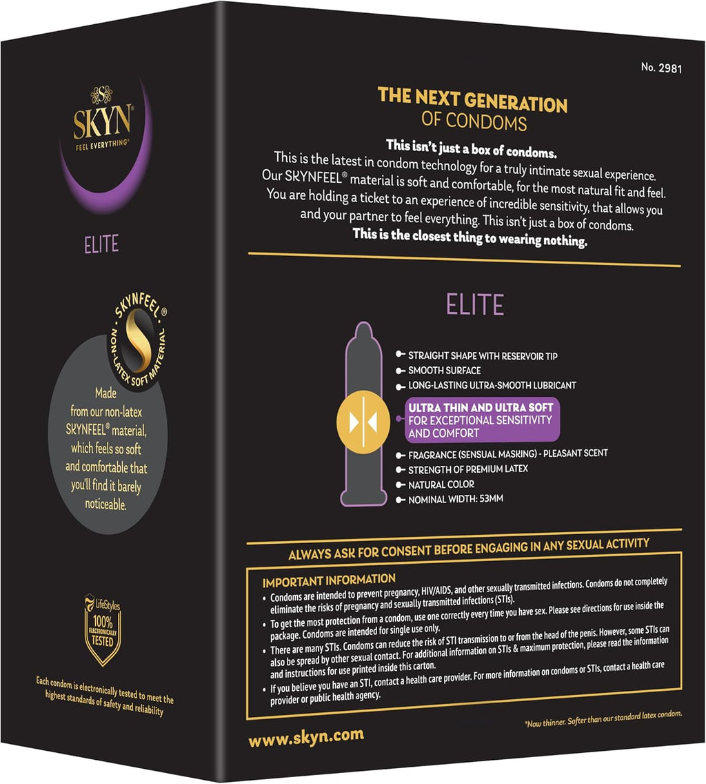 Elite – 36 Count – Ultra-Thin, Lubricated Latex-Free Condoms