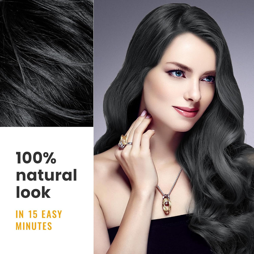 Black Hair Dye Shampoo 3 in 1 for Gray Hair, Hair Color Shampoo for Women Men Grey Hair Coverage, Herbal Ingredients Champu Con Tinte Para Canas 500Ml (Black).