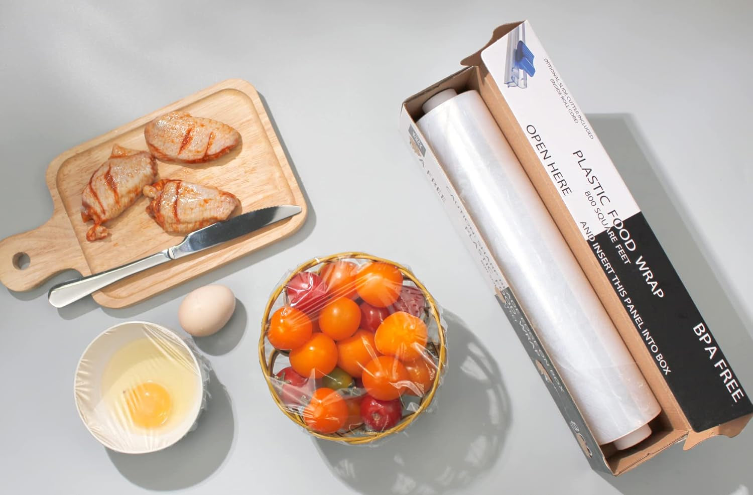 Plastic Food Wrap- 1600 SQ. FT. (2 Pack of 800 Sq. Ft.) Bpa-Free, Optional Slide Cutter Included, Extra Cling and No Mess