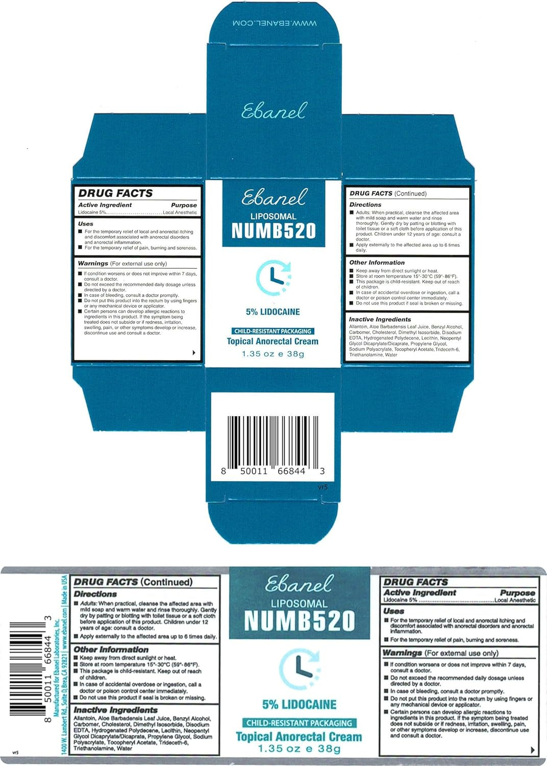 5% Lidocaine Numbing Cream, Pain Relief Burn Itch Numb Cream, Maximum Strength Topical Anesthetic with Allantoin, Vitamin E for Local and Anorectal Uses, Hemorrhoid Treatment, 1.35 Oz