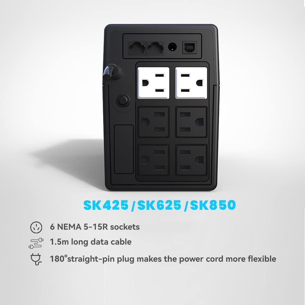 Ups Battery Backup and Surge Protector 850Va/480W,Computer Uninterruptible Power Supply Units,Battery Backup Intelligent LCD,SKE Back Ups,Uninterruptible Power Supply,Battery Backup for Computer SKE
