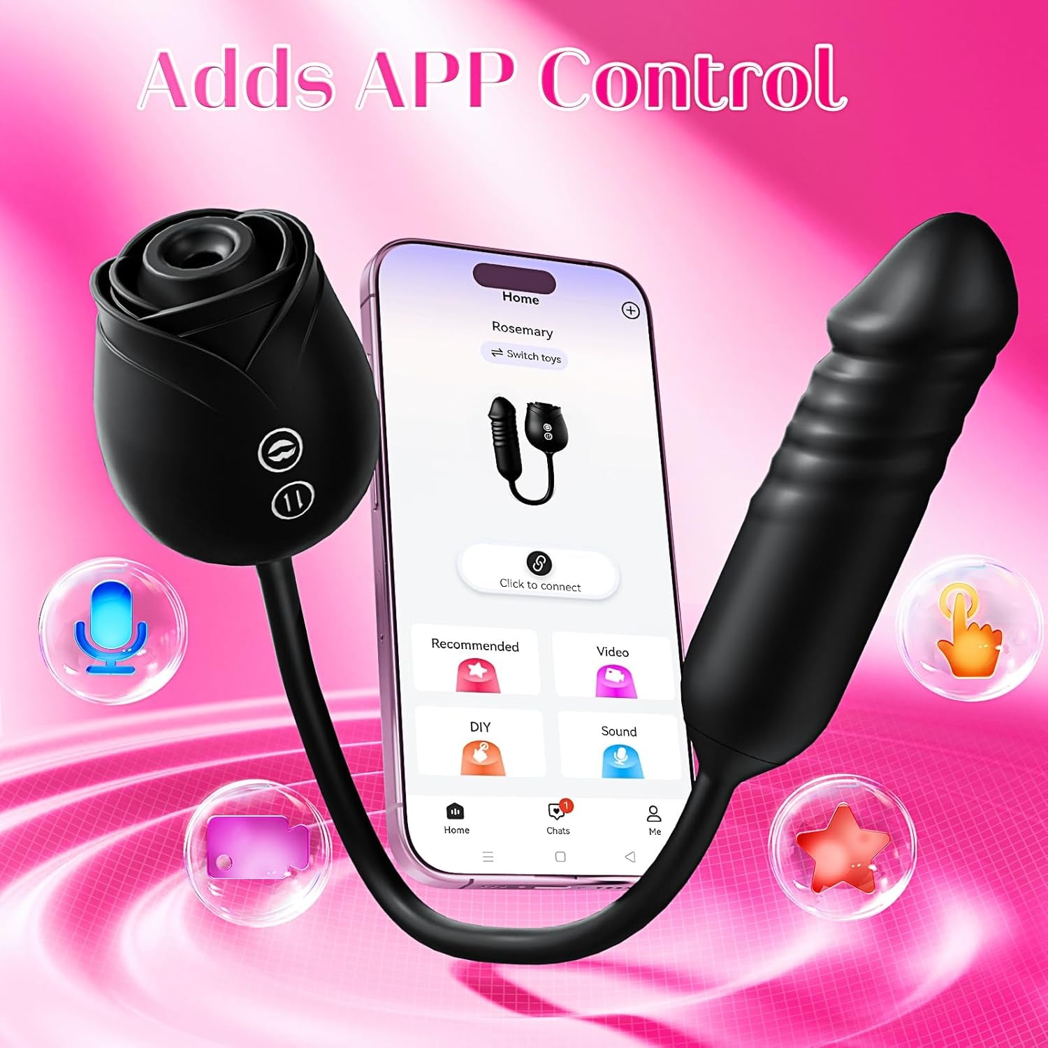 Dildo Vibrator Women Sex Toys -  APP Control Rose Sucking Vibrater & Vibrating & Thrusting Dildos for Clit Nipple G Spot Anal Stimulation, 10 Modes Tongue Sucker Adult Toy for Couples Games