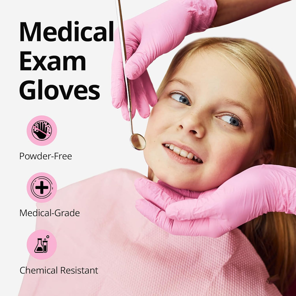Pink Nitrile Gloves, 3-Mil, Industrial Gloves Disposable Latex Free, for Cleaning & Esthetician, Rubber Powder-Free, 100-Ct Box (Small)