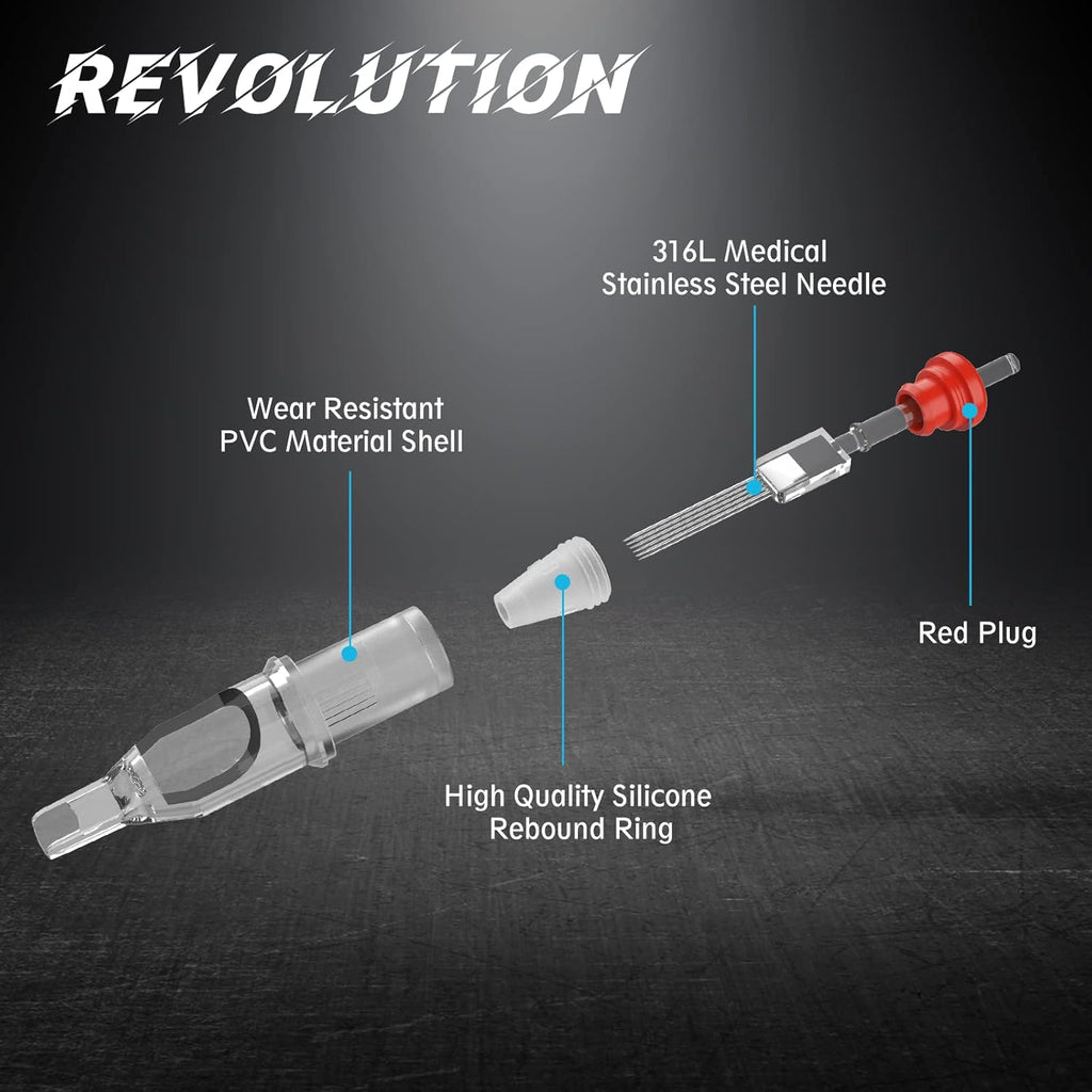 EZ Tattoo Cartridge Needles - 20Pcs #12 (21RM) Standard Round/Curved Magnum Disposable Tattoo Needles Cartridges for Rotary Tattoo Machine Pen Gun - Revolution