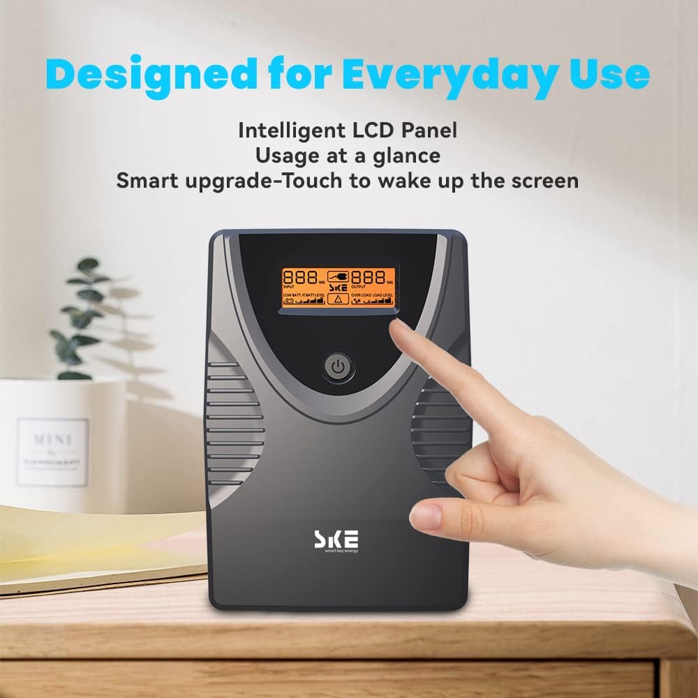 Ups Battery Backup and Surge Protector 850Va/480W,Computer Uninterruptible Power Supply Units,Battery Backup Intelligent LCD,SKE Back Ups,Uninterruptible Power Supply,Battery Backup for Computer SKE