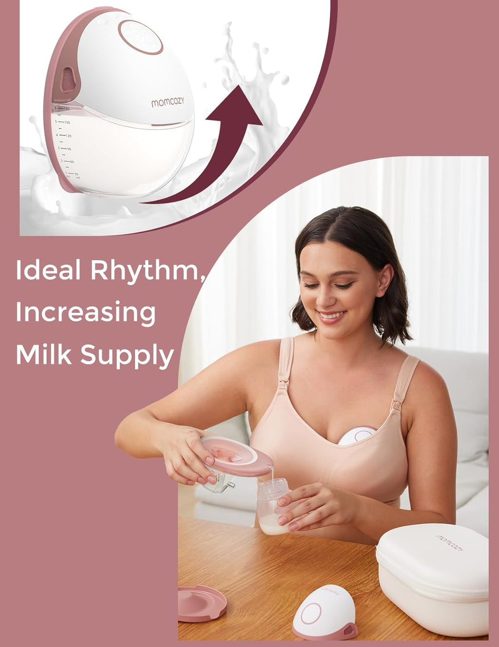 Breast Pump Hands Free Mobile Style | M6, Wearable Breastfeeding Pump Ideal Rhythm for More Milk, Doublefit Flange More Fit & Discreet with 3 Modes & 9 Levels, 24Mm - 2 Pack Cozy Red
