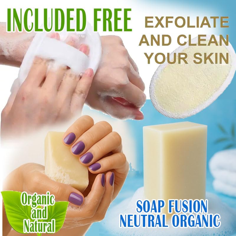 Gift Set of 5 Organic Handmade Natural Soap Bars with Essential Oils Aromatherapy Facial and Body Bars for Women and Men (1Oz Each) + Free Exfoliating Sponge and Neutral Soap. Organics
