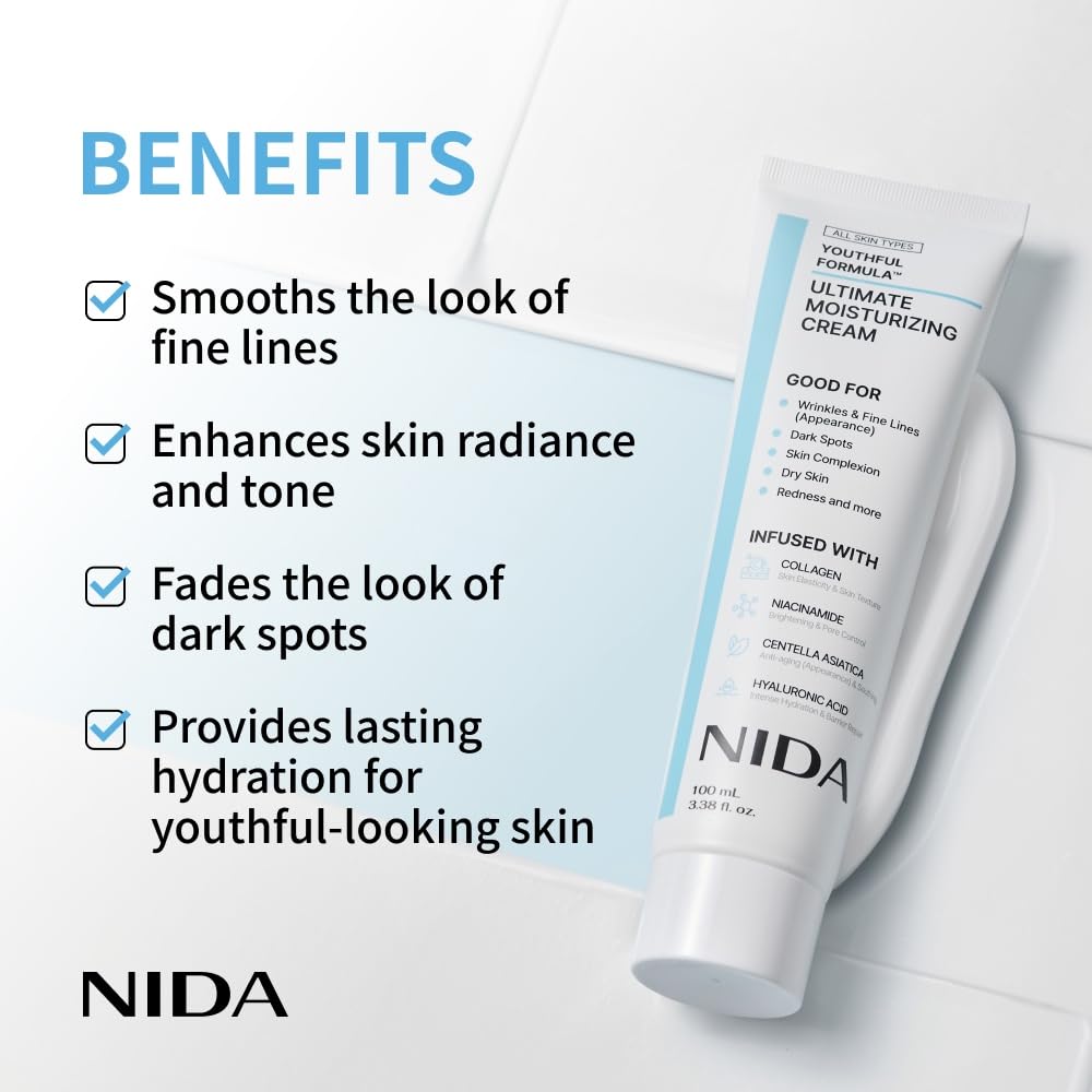 Youthful Formula™ Ultimate Moisturizing Cream | Centella Asiatica, Niacinamide, Hyaluronic Acid, Collagen | Wrinkles, Fine Lines, Dark Spots, Dry Skin, Redness | 3.38 Fl. Oz., 100Ml
