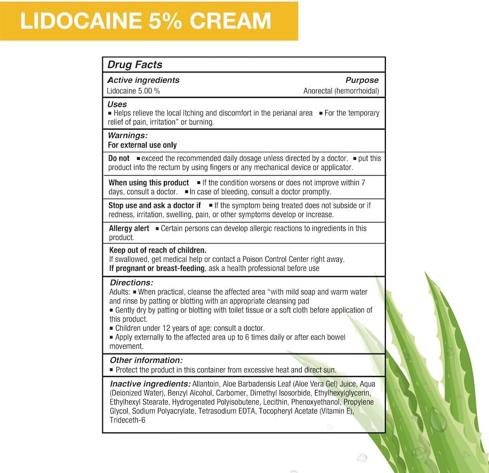 Puregen Labs 5% Lidocaine Numbing Cream Maximum Strength | Topical Anesthetic for Aches, Itching, Soreness, Burning - Enriched with Aloe-Vera | Made in USA | 6 Oz