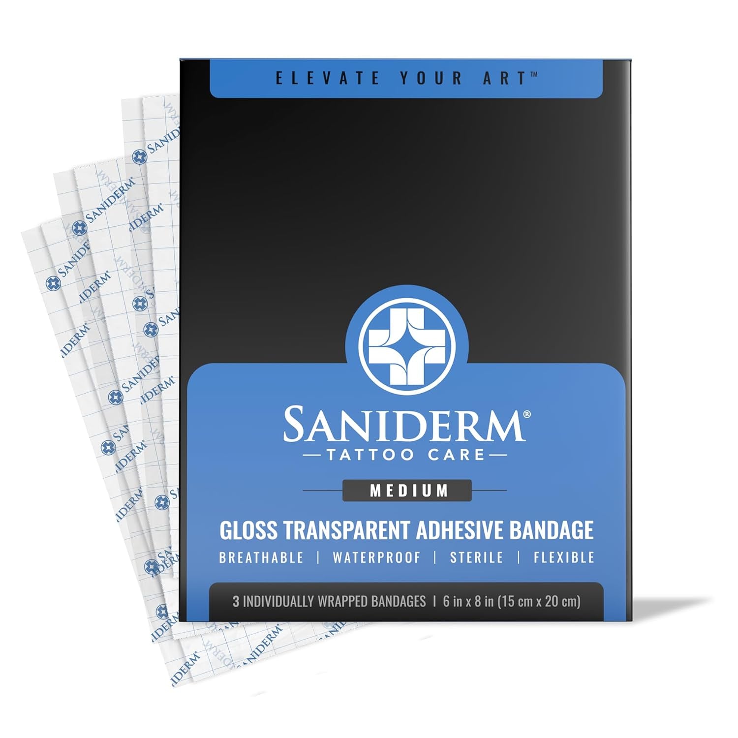 Tattoo Aftercare Bandage 3 Sheets (Medium Pack, 6 in X 8 In) – Convenient, Faster Tattoo Healing and Protection – Sterile, Waterproof, and Latex-Free