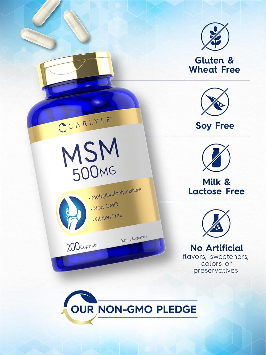 MSM Supplement Capsules | 500Mg | 200 Count | Non-Gmo & Gluten Free Formula | Methylsulfonylmethane