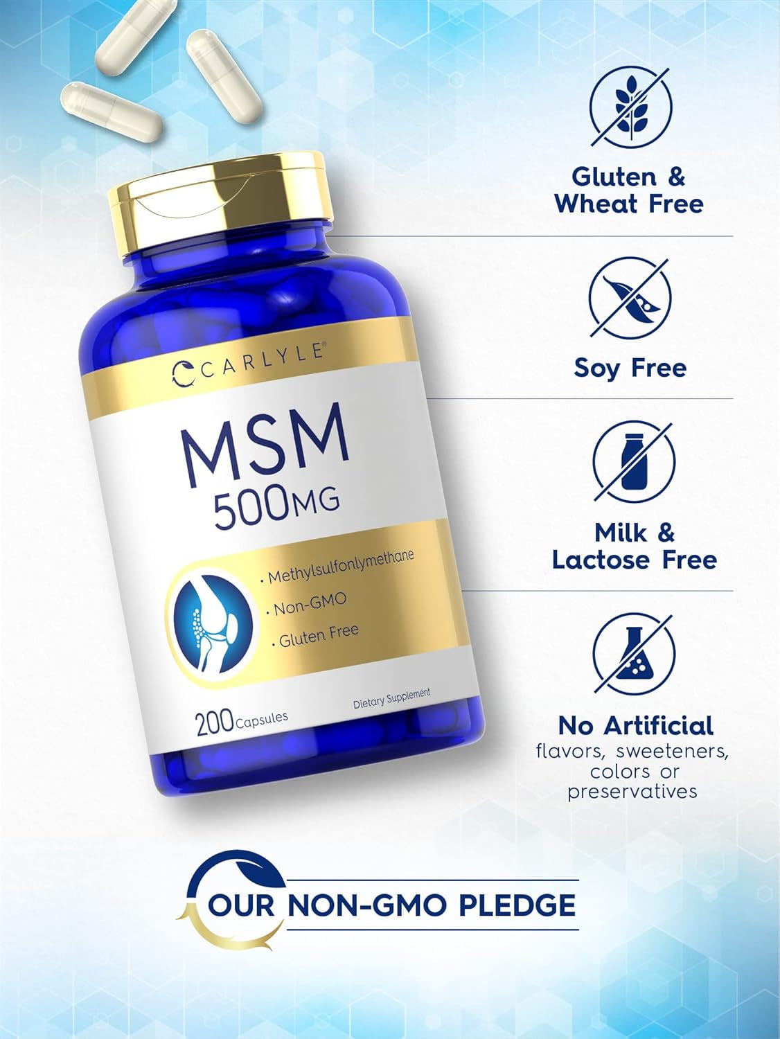 MSM Supplement Capsules | 500Mg | 200 Count | Non-Gmo & Gluten Free Formula | Methylsulfonylmethane