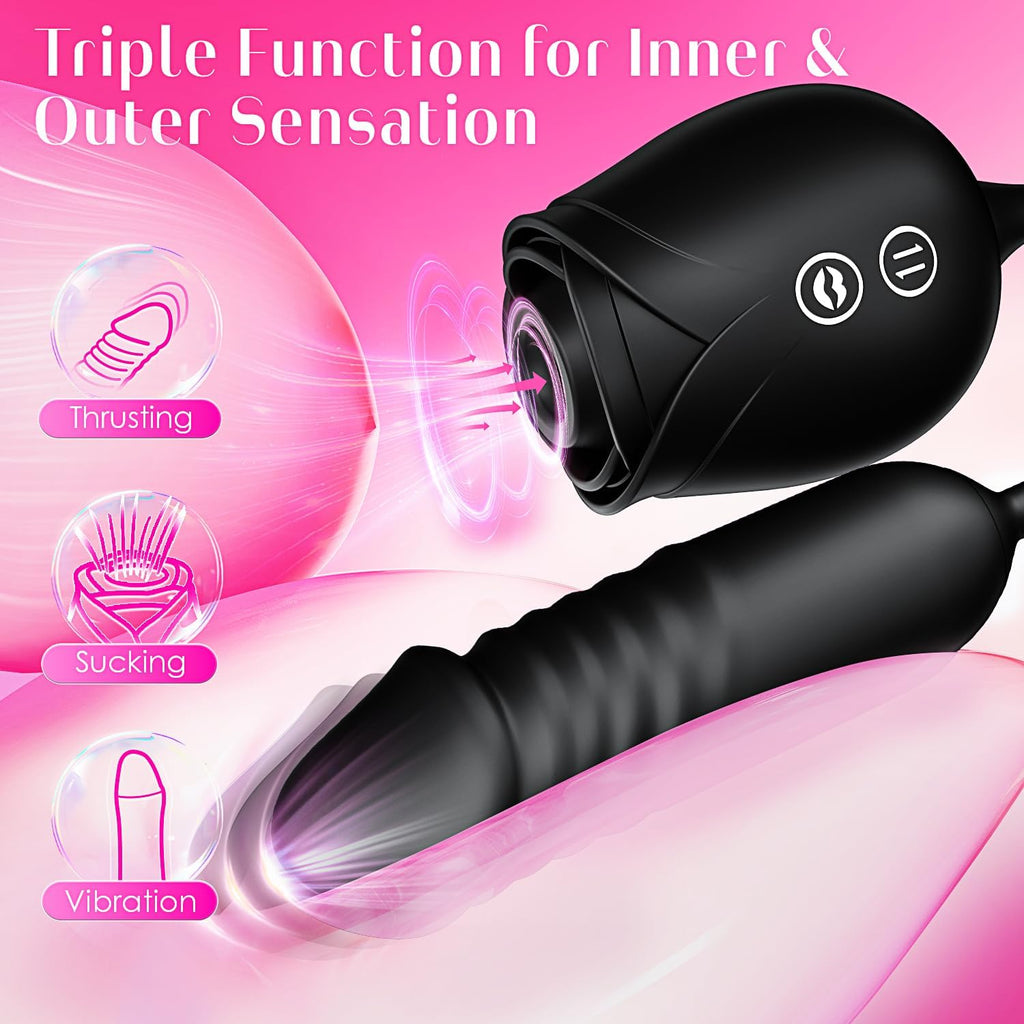 Dildo Vibrator Women Sex Toys -  APP Control Rose Sucking Vibrater & Vibrating & Thrusting Dildos for Clit Nipple G Spot Anal Stimulation, 10 Modes Tongue Sucker Adult Toy for Couples Games