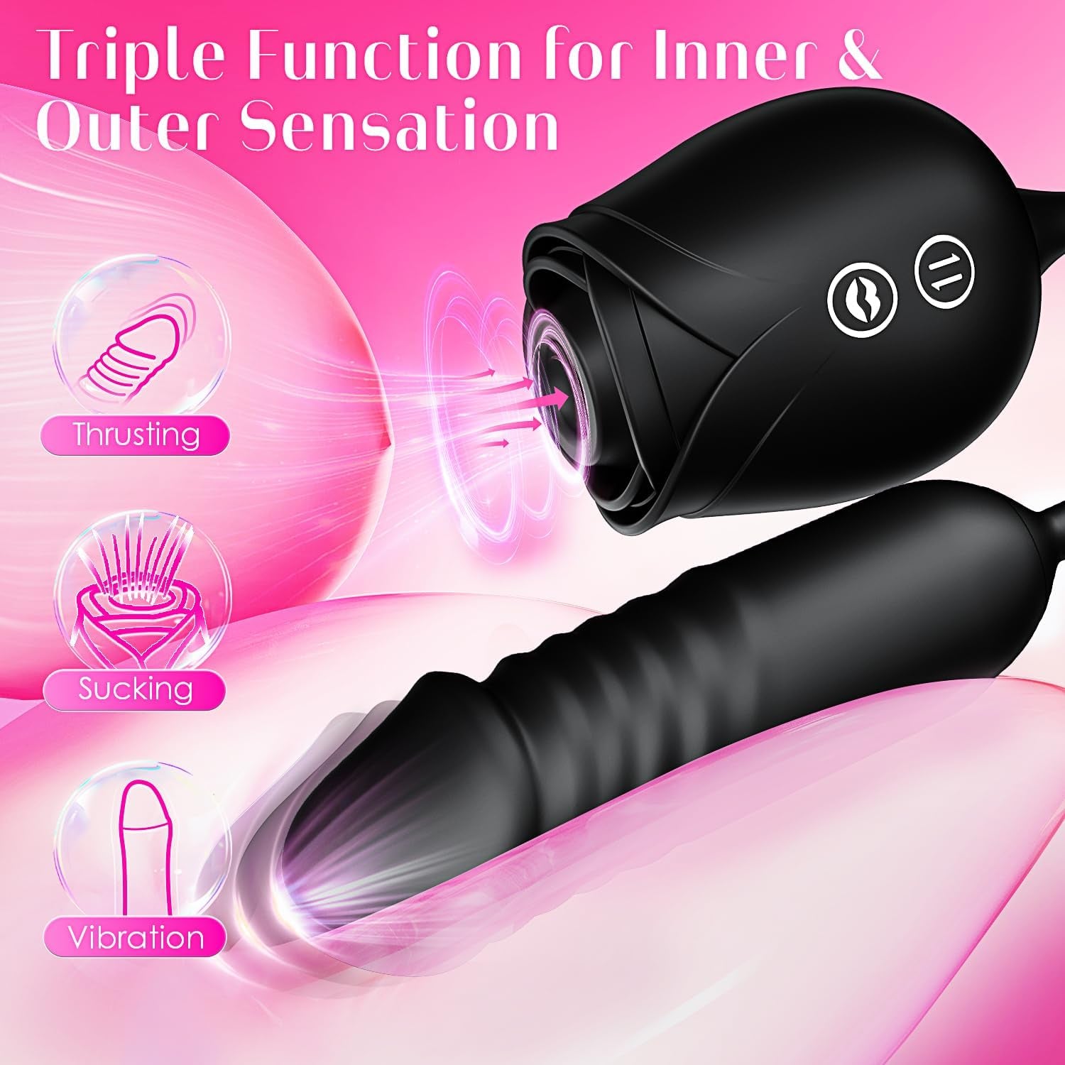 Dildo Vibrator Women Sex Toys -  APP Control Rose Sucking Vibrater & Vibrating & Thrusting Dildos for Clit Nipple G Spot Anal Stimulation, 10 Modes Tongue Sucker Adult Toy for Couples Games