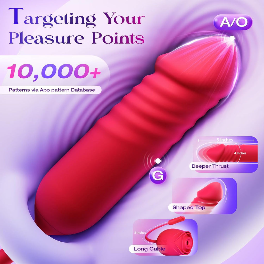 Vibrator Dildo Sex Toys for Women -  Rose Sex Toy with Thrusting G Spot Vibrators & 10 Sucking Modes for Clitoral Nipple Stimulation Anal Dildos Adult Sex Toys Games for Couples Sex Machine
