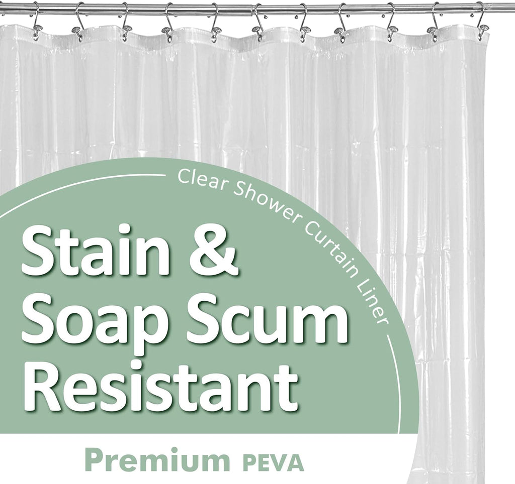 🟢  Plastic Shower Liner Clear - Premium PEVA Shower Curtain Liner with Rustproof Grommets and 3 Magnets, Waterproof Cute Lightweight Standard Size Bathroom Curtains - Clear