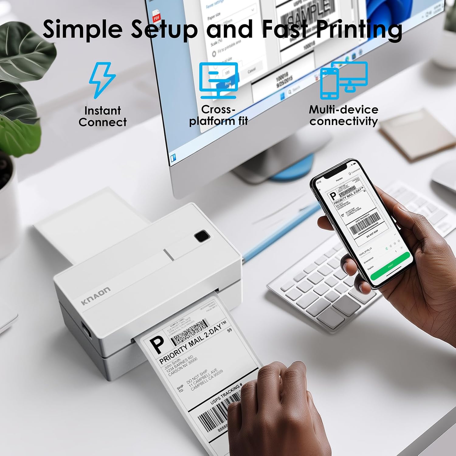 Bluetooth Thermal Shipping Label Printer, 4X6 Portabel Thermal Address Label Printer for Small Bussiness, Compatible with Iphone,Android,Windows,Mac,Chromebook –Works with Ebay Shopify Usps&More