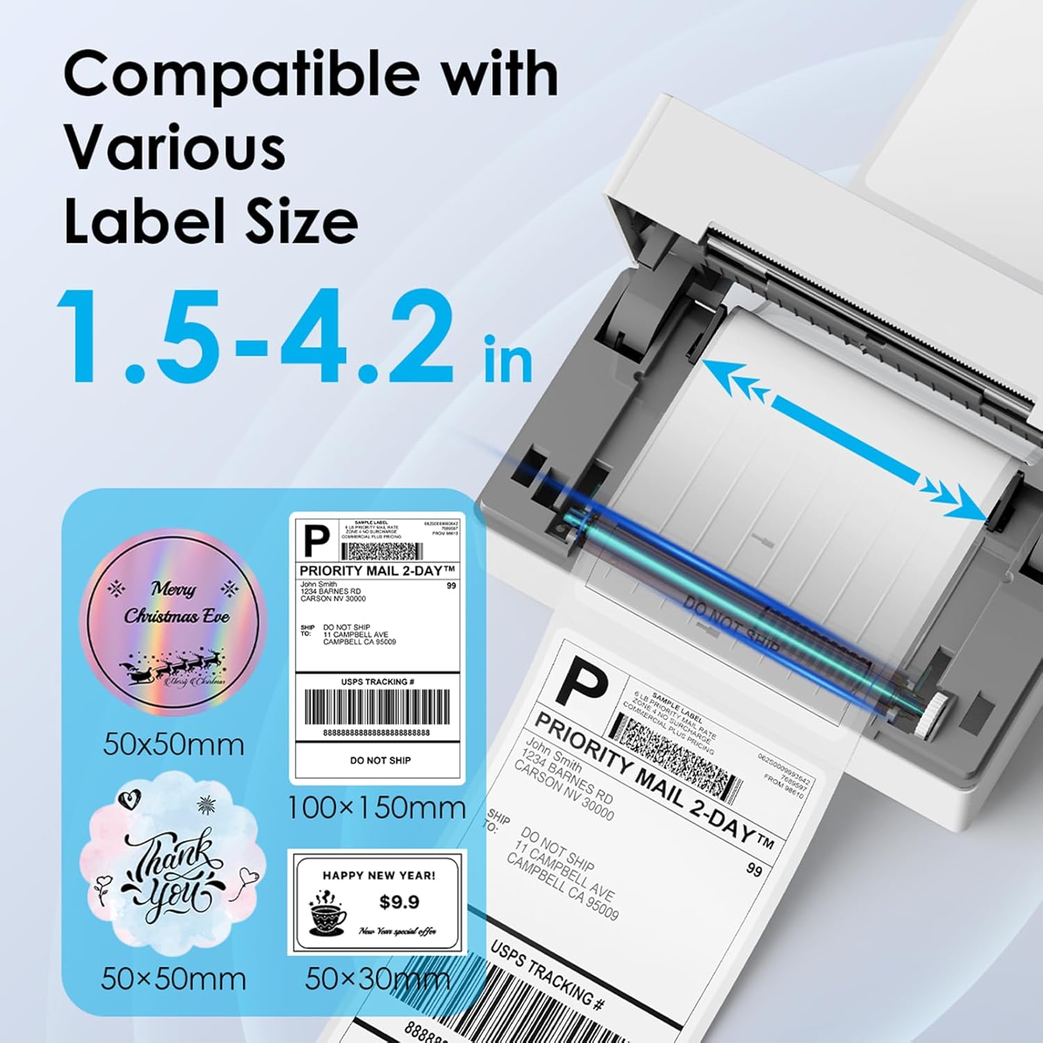 Bluetooth Thermal Shipping Label Printer, 4X6 Portabel Thermal Address Label Printer for Small Bussiness, Compatible with Iphone,Android,Windows,Mac,Chromebook –Works with Ebay Shopify Usps&More