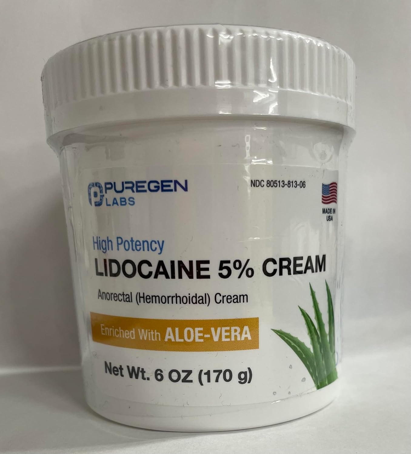 Puregen Labs 5% Lidocaine Numbing Cream Maximum Strength | Topical Anesthetic for Aches, Itching, Soreness, Burning - Enriched with Aloe-Vera | Made in USA | 6 Oz