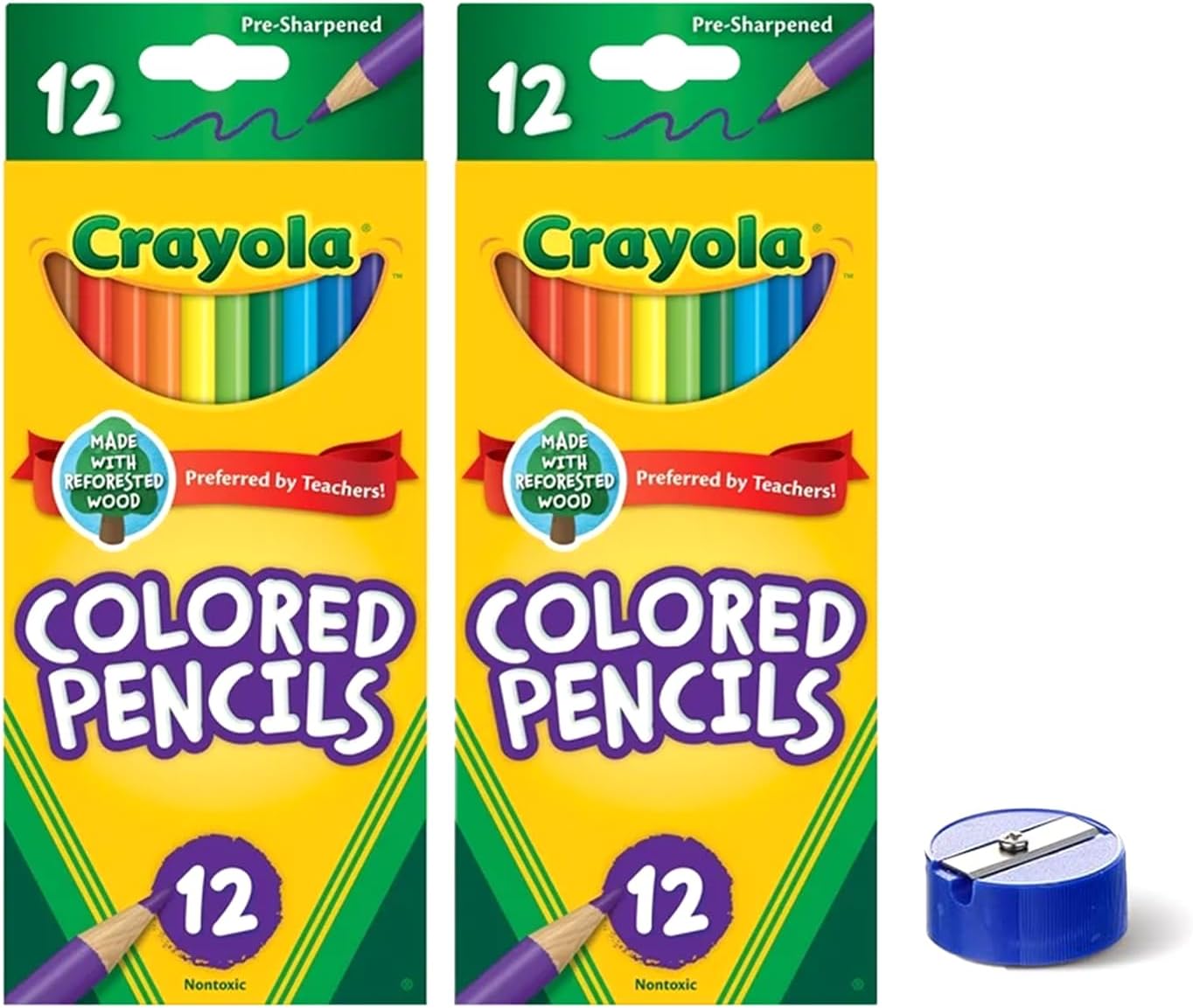 Colored Pencils 12Ct 2Pk, Assorted Colors, Pre-Sharpened + Bonus Sharpener (Color May Vary) - Vibrant Colors for Art & School Projects