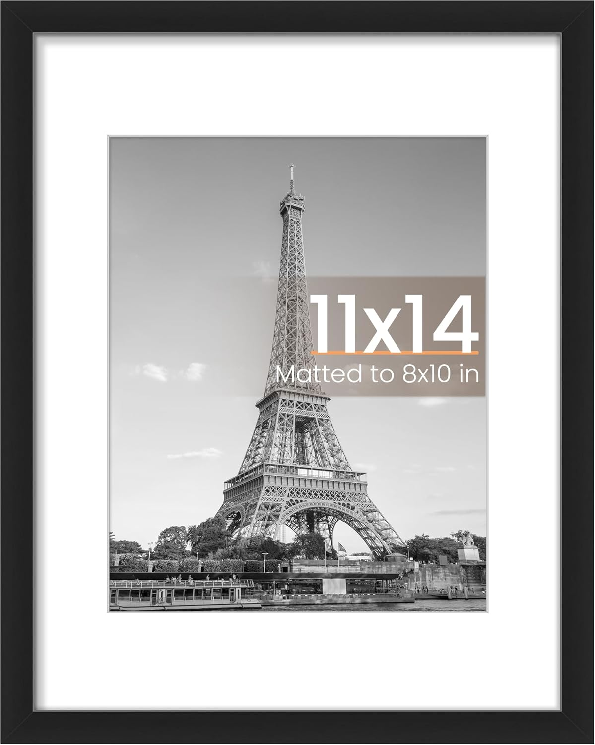 🟢  11X14 Picture Frame, Display Pictures 8X10 with Mat or 11X14 without Mat, Wall Hanging Photo Frame, Black, 1 Pack
