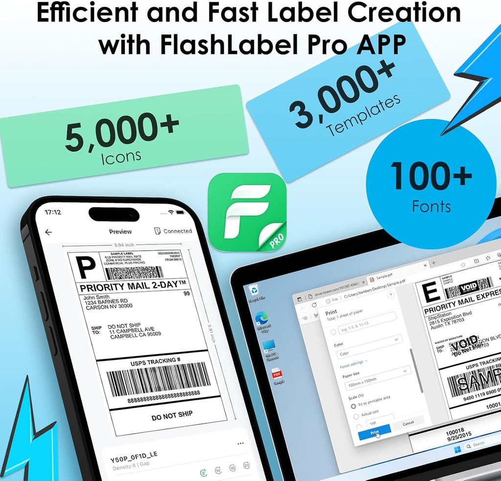 Bluetooth Thermal Shipping Label Printer, 4X6 Portabel Thermal Address Label Printer for Small Bussiness, Compatible with Iphone,Android,Windows,Mac,Chromebook –Works with Ebay Shopify Usps&More