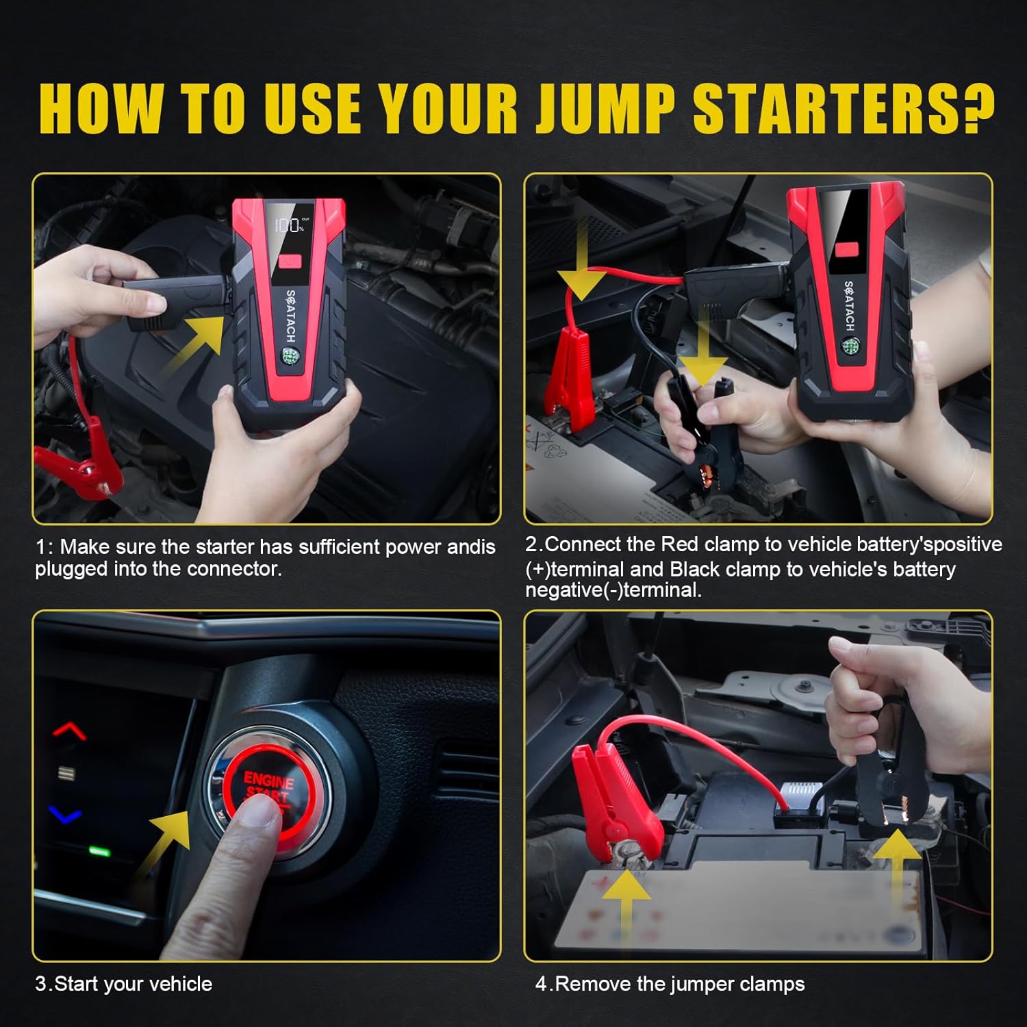 011 5000A Car Battery Jump Starter,12V Jump Starter Battery Pack (Up to 14.0L Gasoline and 12.0L Diesel Engine), Portable Jump Box with 3 Modes Flashlight and Jumper Cable