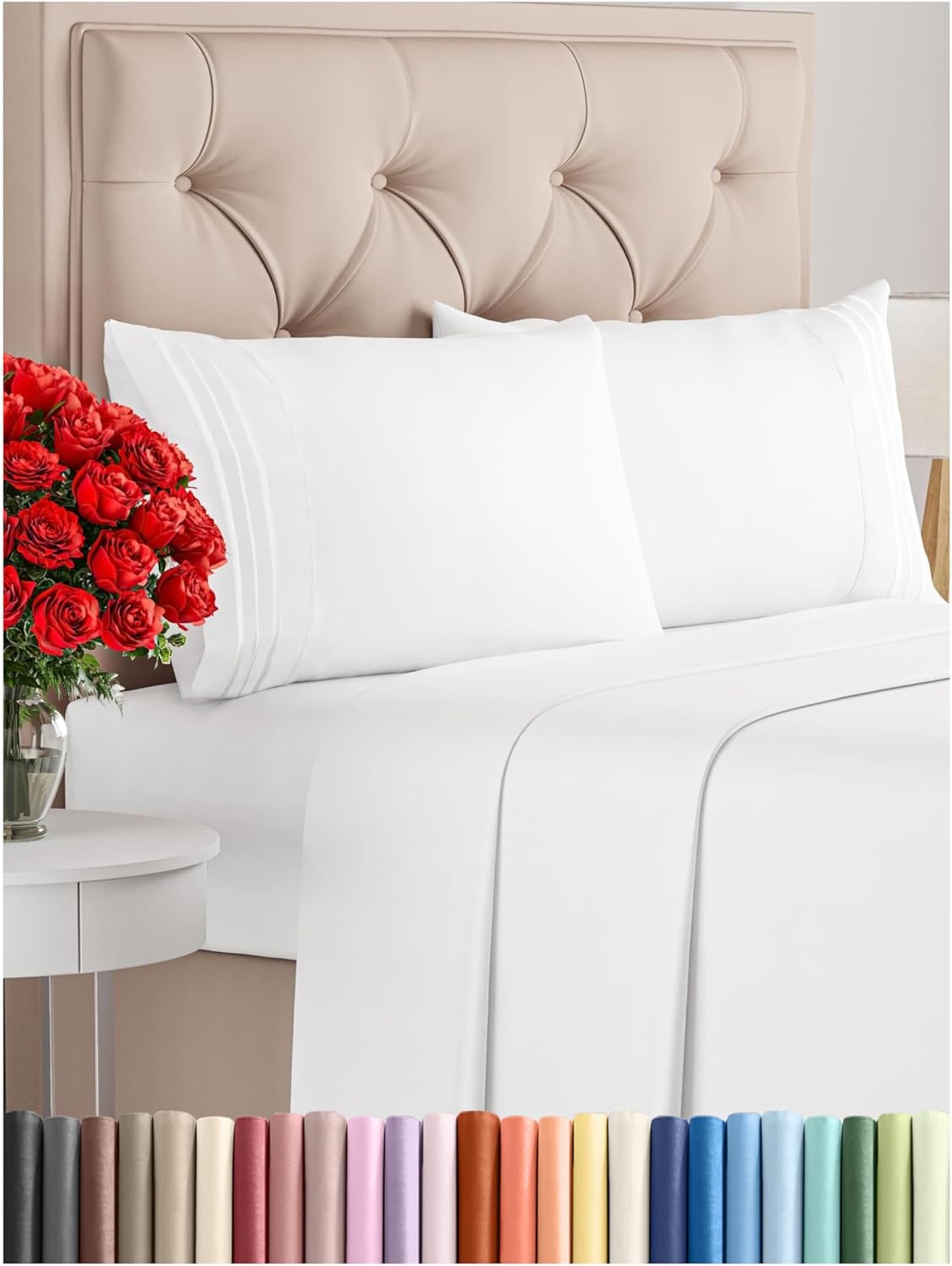 🟢 Queen Size 4 Piece Sheet Set - Comfy Breathable & Cooling Bed Sheets Set - Hotel Luxury Bedding for Women, Men, Kids & Teens - Deep Pockets, Easy Secure Fit, Soft and Wrinkle Free - Oeko-Tex - White