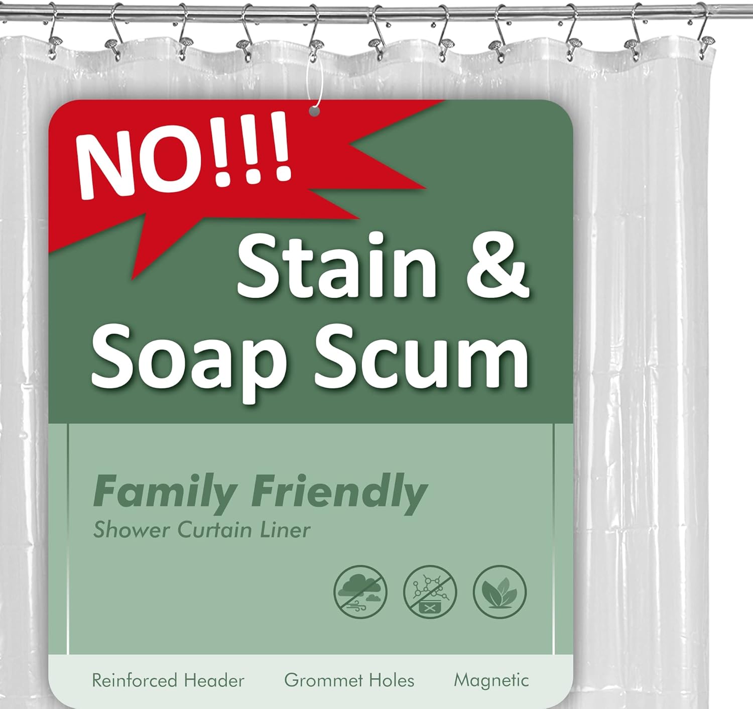 Plastic Shower Liner Clear - Premium PEVA Shower Curtain Liner with Rustproof Grommets and 3 Magnets, Waterproof Cute Lightweight Standard Size Bathroom Curtains - Clear